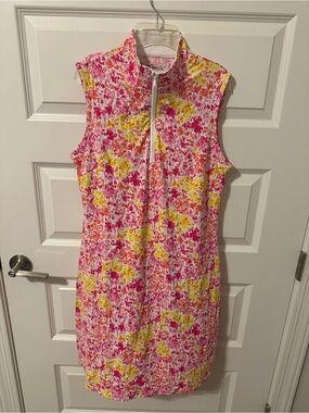 IBKUL Pink, Yellow & Orange Floral Zip-Front Sleeveless Mini Dress
